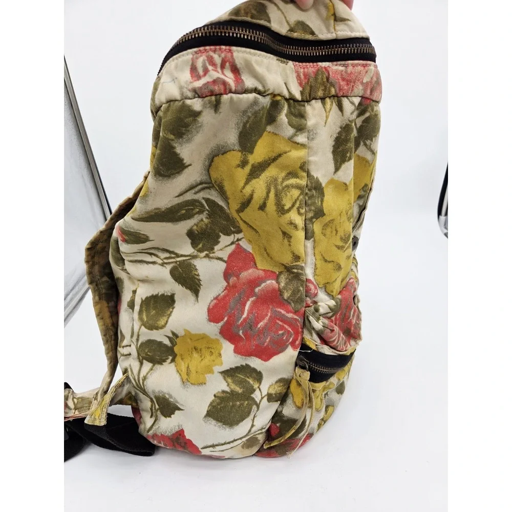 Hurley Floral Rose Boho Print Slouchy Backpack Yellow Red Black CottageCore